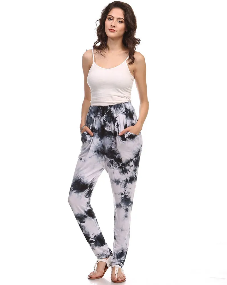 Dark Gray and White Crystal Tie Dye Joggers with Pockets