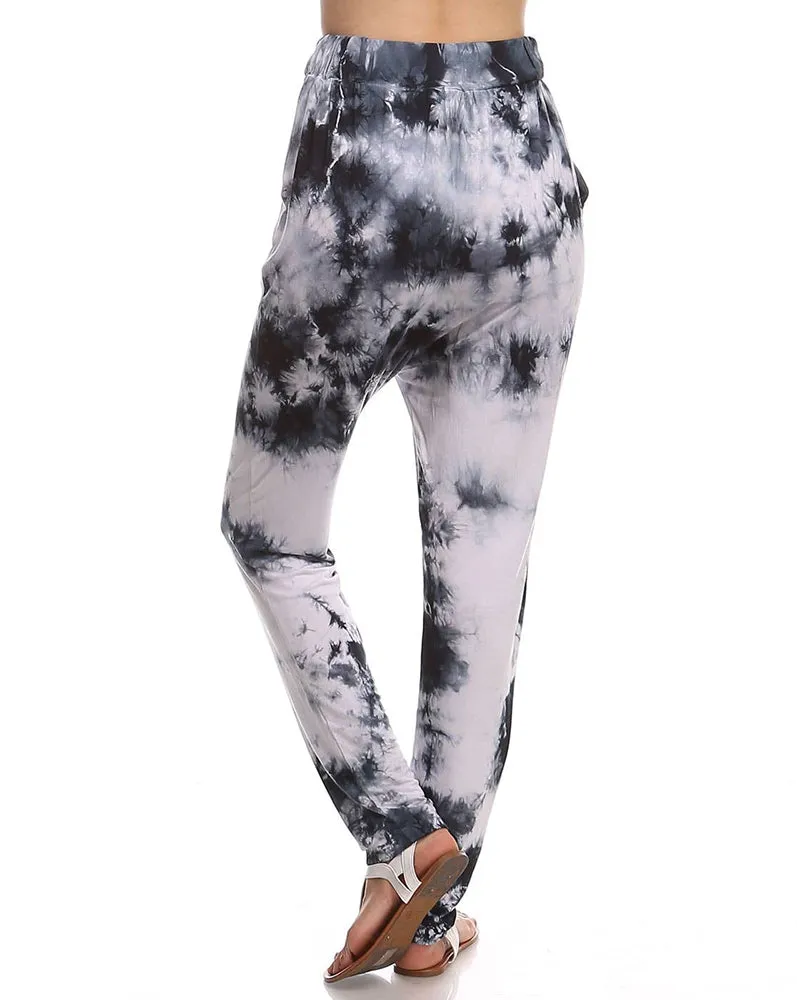 Dark Gray and White Crystal Tie Dye Joggers with Pockets