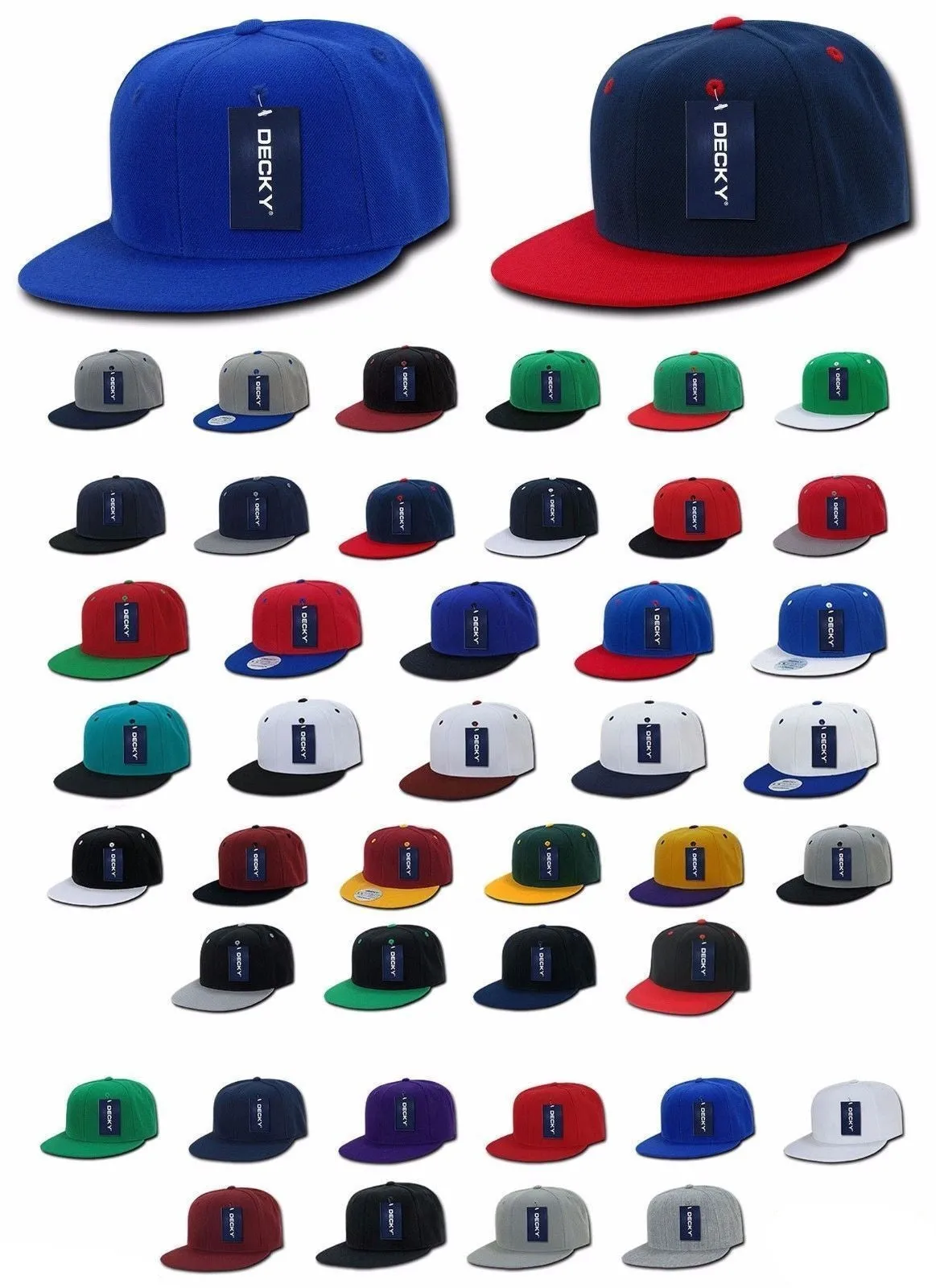 Decky Lot Of 75 Blank Flat Bill Snapback Caps Hats Solid Two Tone Wholesale Lots!