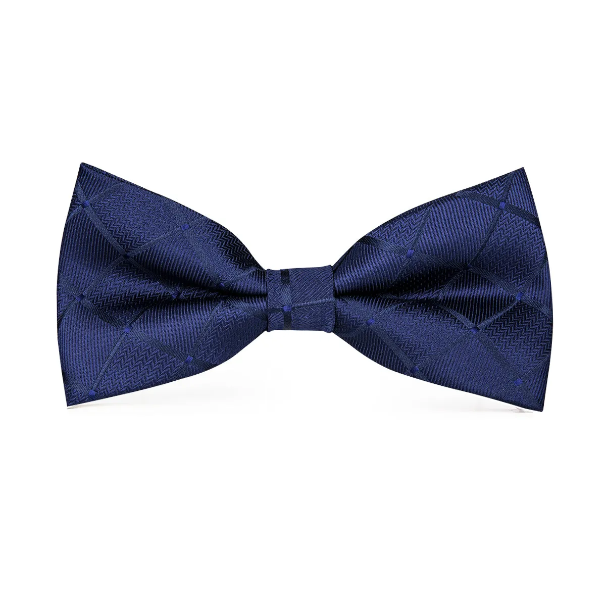 Deep Blue Plaid Pre-tied Bow Tie Hanky Cufflinks Set