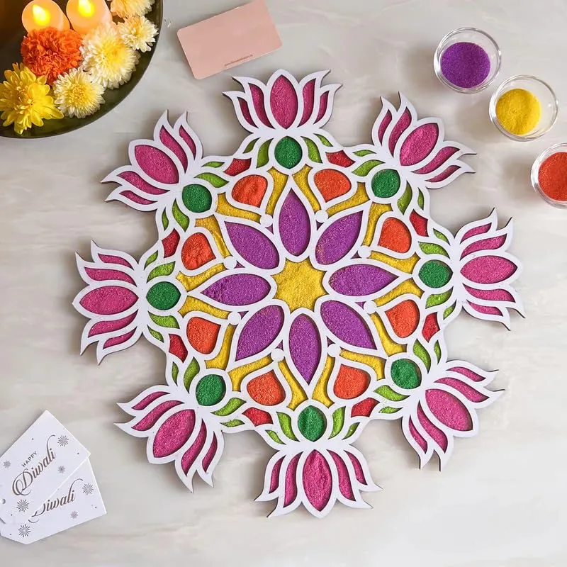 Diwali Rangoli Stencils, Rangoli Mat Gardenia, Rangoli Size - 12 Inch| | Reusable Diwali Decoration Items for Home Décor