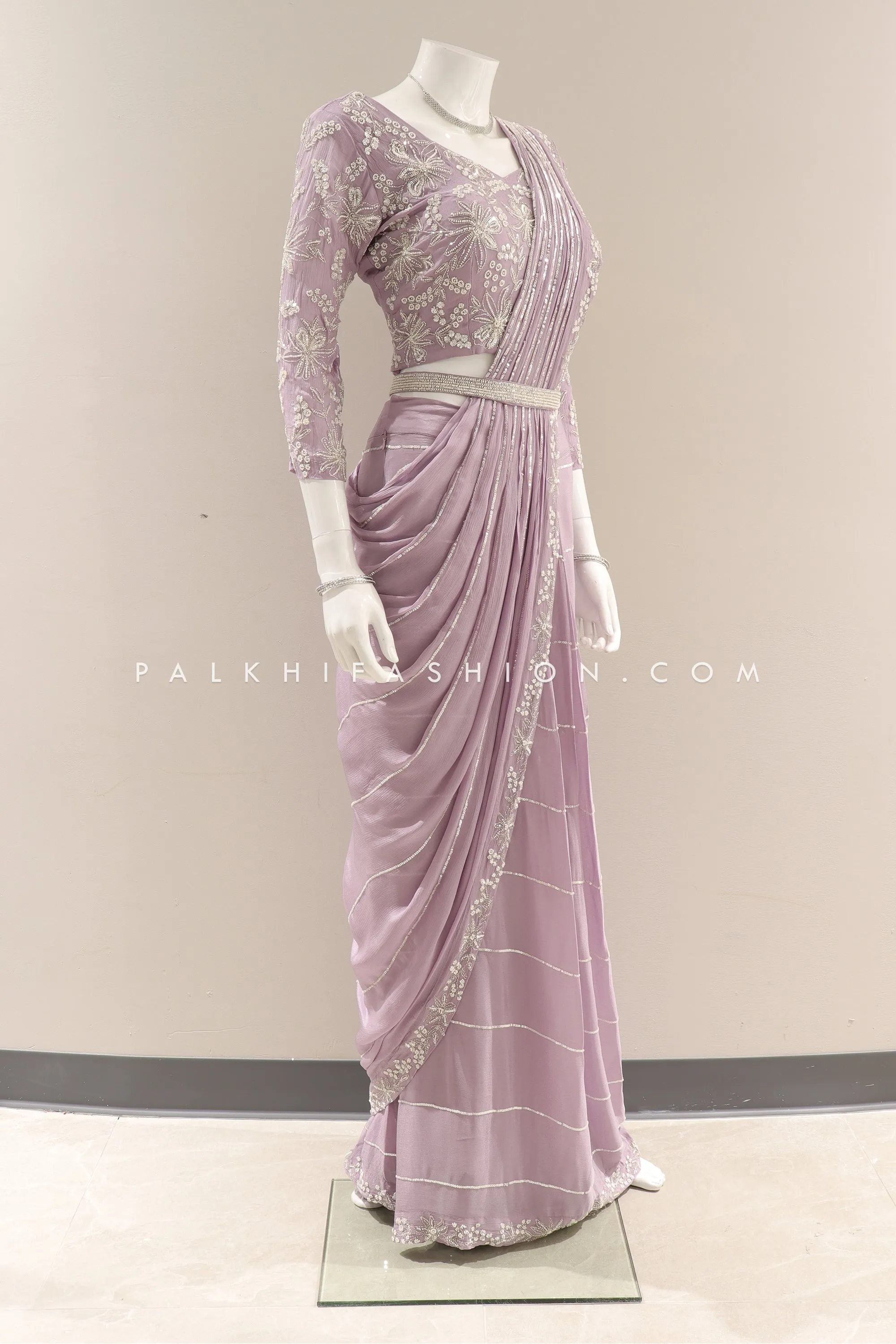 Exquisite Lilac Color Ready To Wear Indian Designer Ensemble