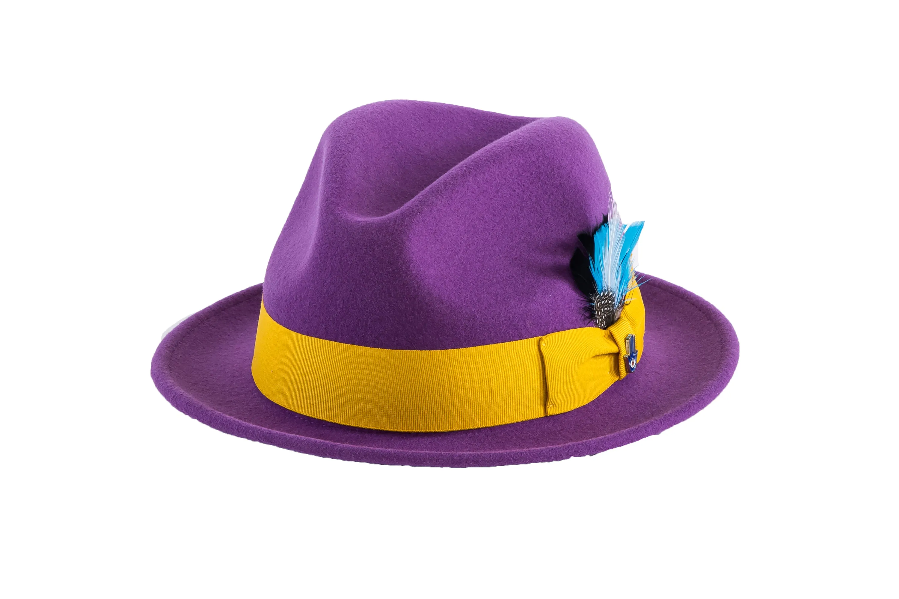 Ferrecci Brooks Soft 100% Australian Wool Felt Body with Removable Feather Fully Crushable purple hat Great for Travel