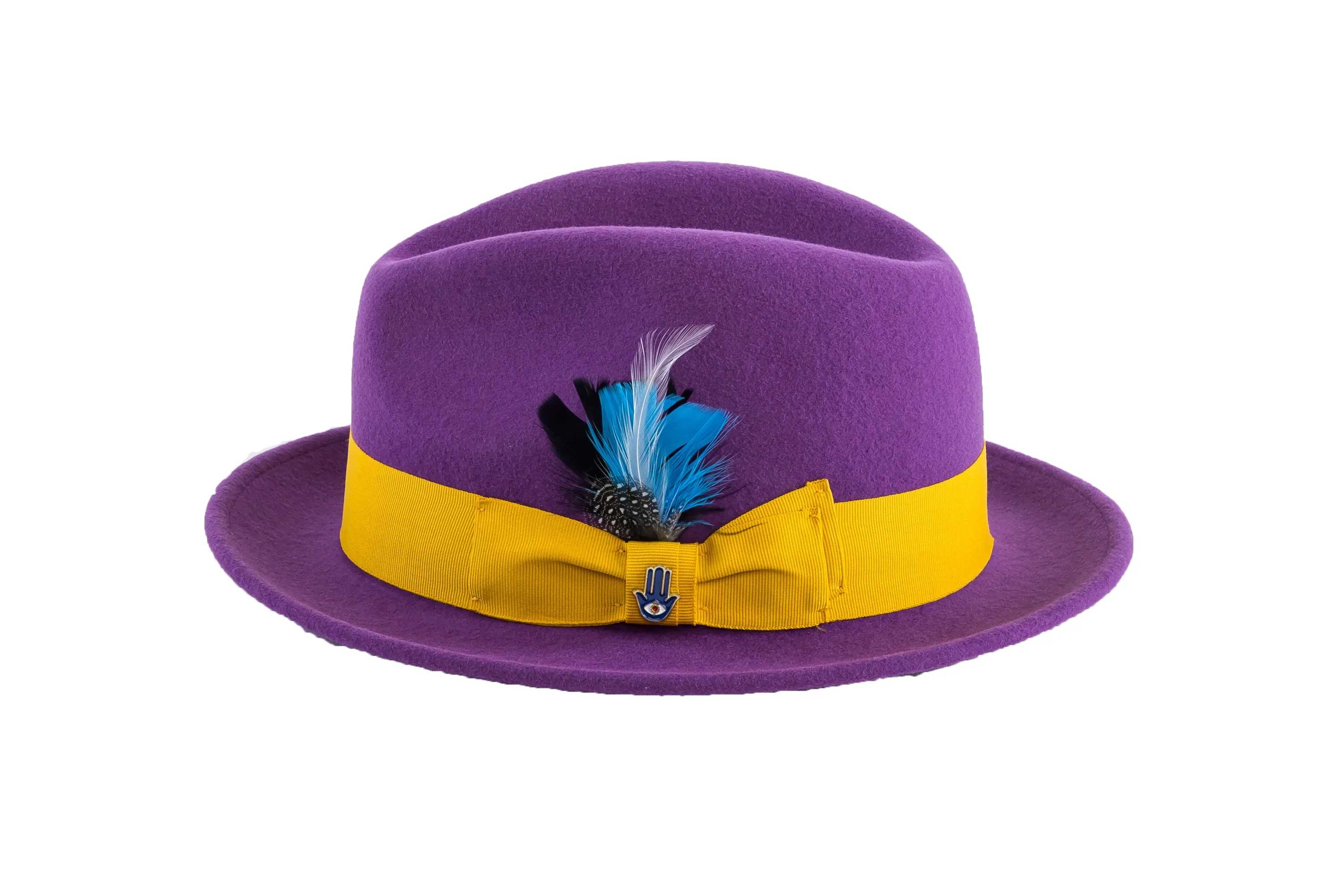 Ferrecci Brooks Soft 100% Australian Wool Felt Body with Removable Feather Fully Crushable purple hat Great for Travel