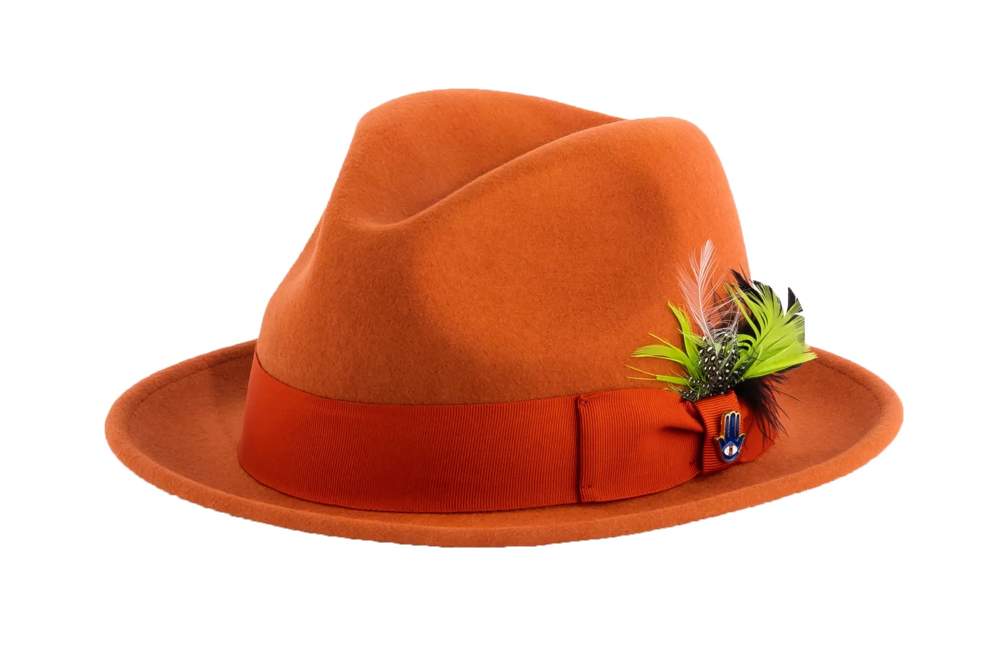 Ferrecci Brooks Soft 100% Australian Wool Felt Body with Removable Feather Fully Crushable rust hat Great for Travel