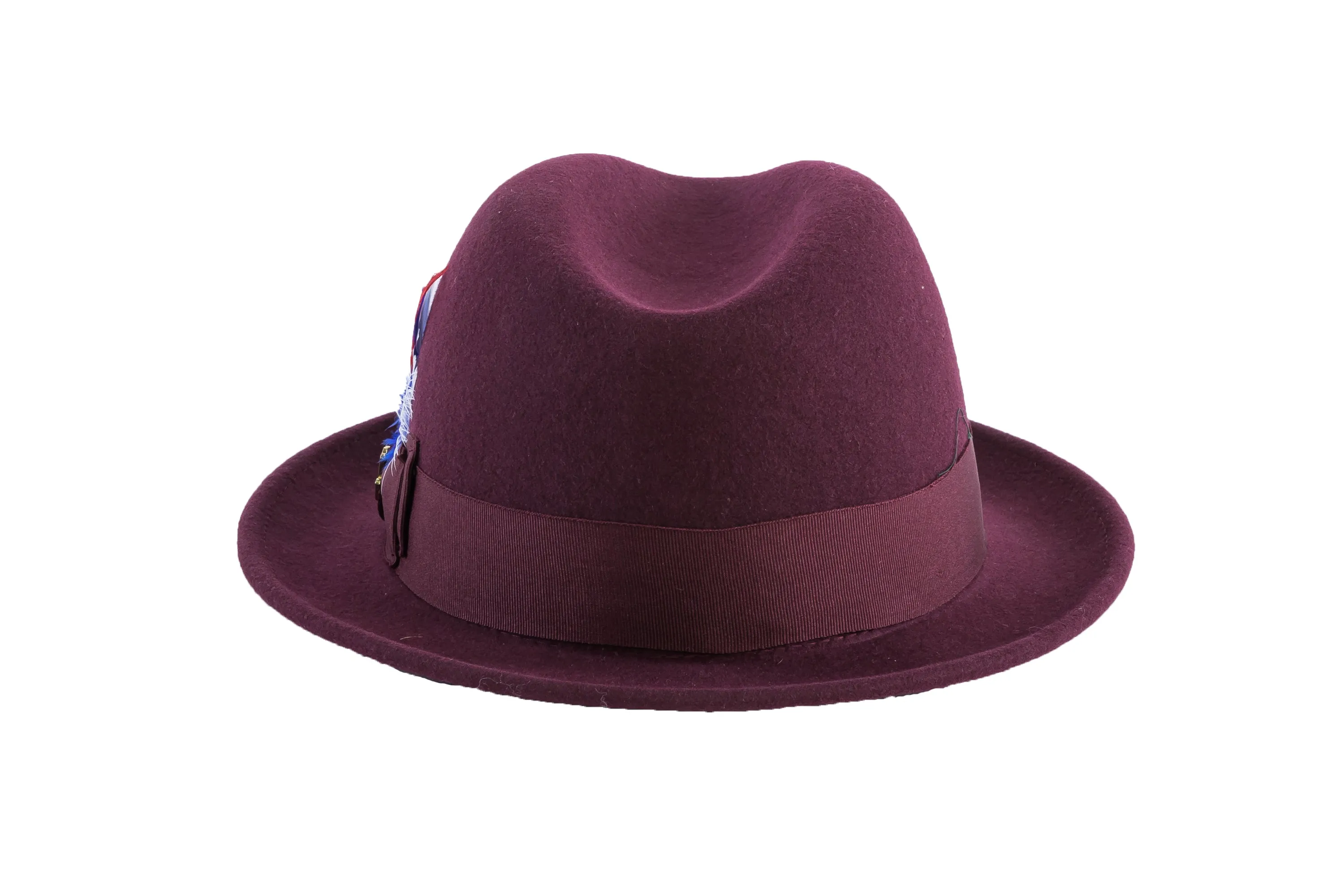 Ferrecci Brooks Trilby Soft 100% Australian Wool Felt Body with Removable Feather Fully Crushable burgundy hat Great for Travel