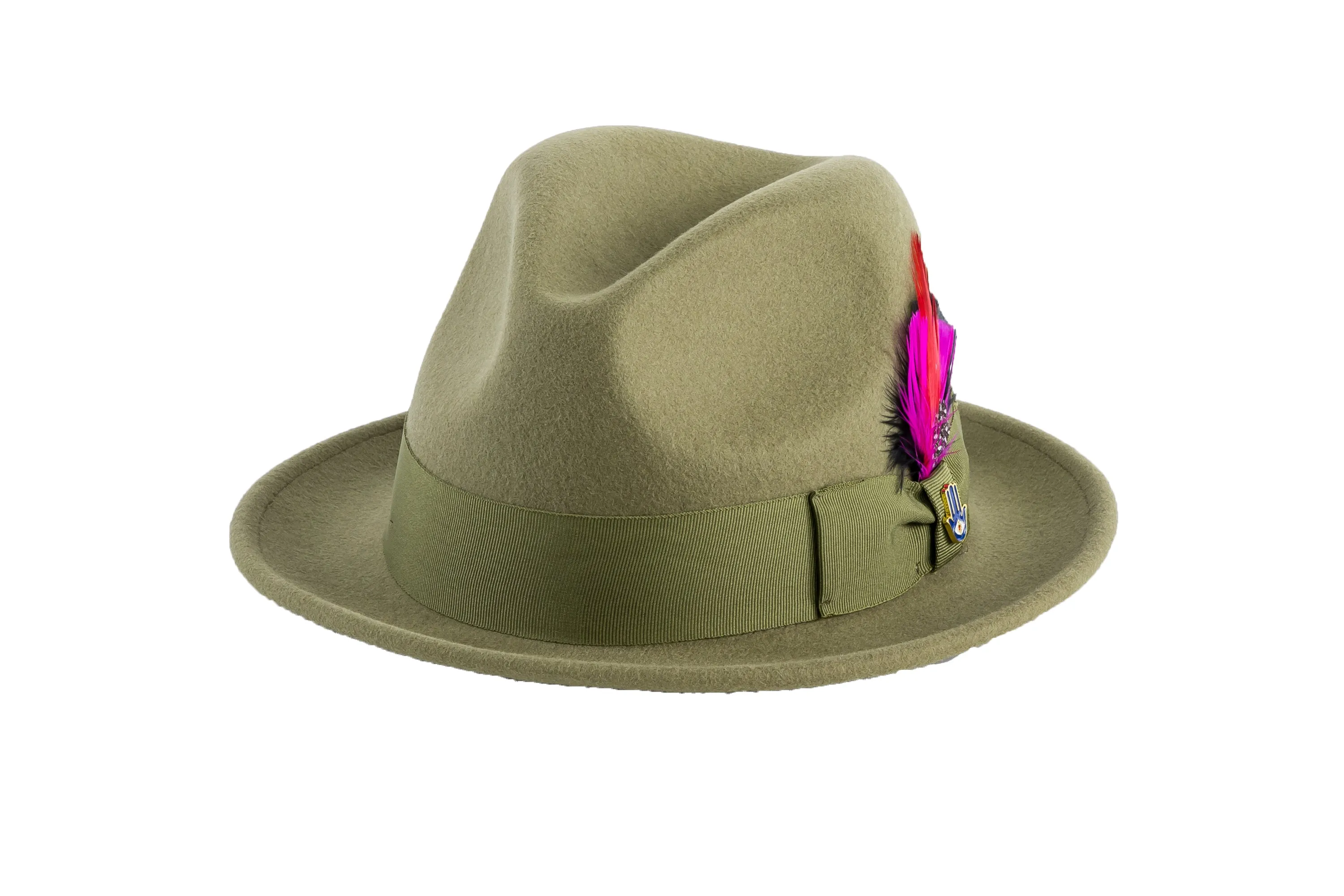 Ferrecci Brooks Trilby Soft 100% Australian Wool Felt Body with Removable Feather Fully Crushable olive green hat Great for Travel