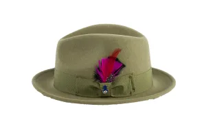 Ferrecci Brooks Trilby Soft 100% Australian Wool Felt Body with Removable Feather Fully Crushable olive green hat Great for Travel