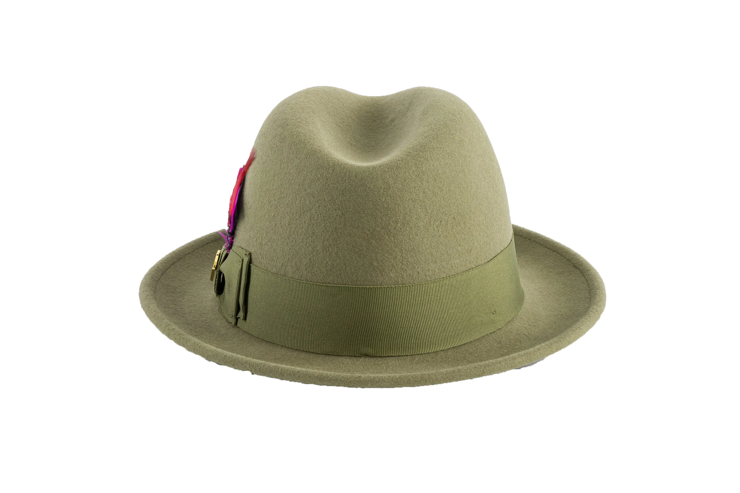 Ferrecci Brooks Trilby Soft 100% Australian Wool Felt Body with Removable Feather Fully Crushable olive green hat Great for Travel