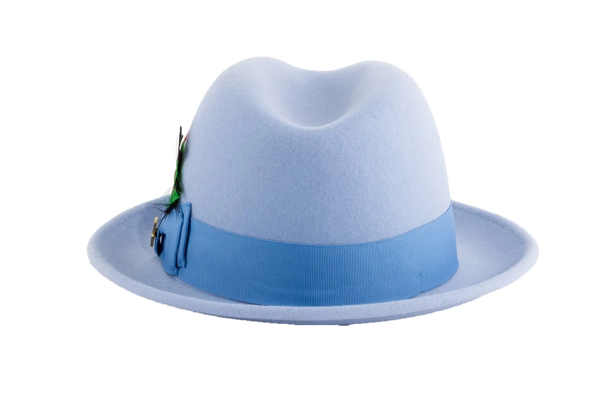 Ferrecci Brooks Trilby Soft 100% Australian Wool Felt Body with Removable Feather Fully Crushable sky blue hat Great for Travel