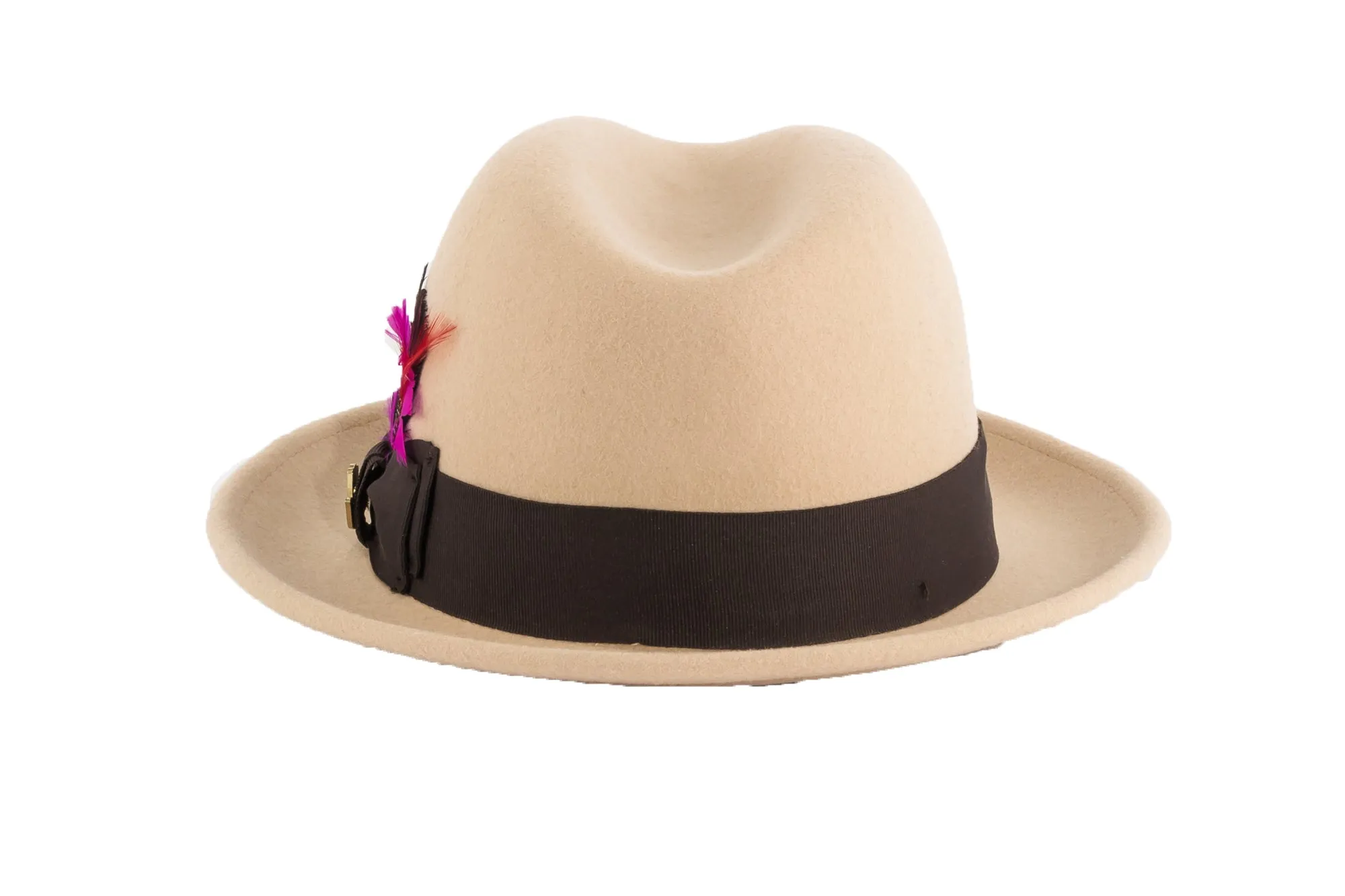 Ferrecci Brooks Trilby Soft 100% Australian Wool Felt Body with Removable Feather Fully Crushable tan brown hat Great for Travel