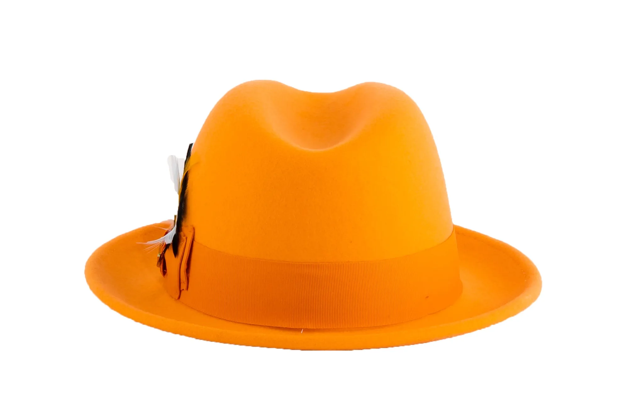 Ferrecci Brooks Trilby Soft 100% Australian Wool Felt Body with Removable Feather Fully Crushable tangerine hat Great for Travel