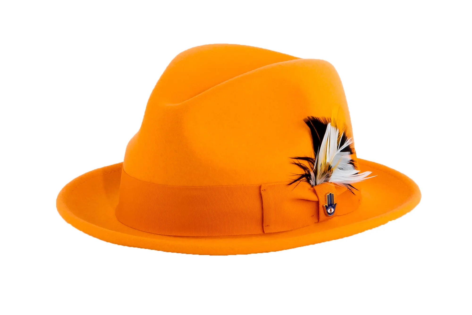 Ferrecci Brooks Trilby Soft 100% Australian Wool Felt Body with Removable Feather Fully Crushable tangerine hat Great for Travel