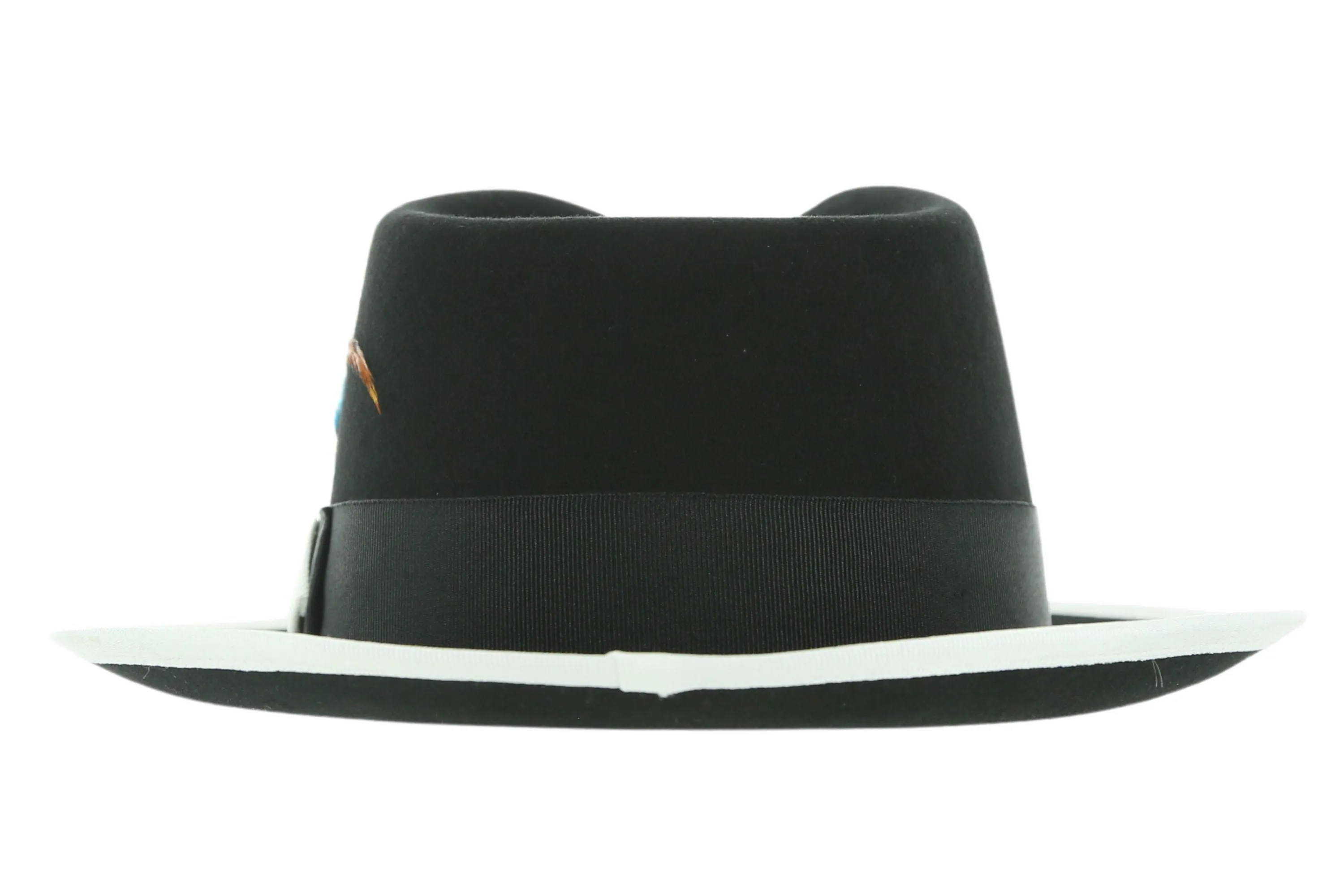 Ferrecci Jacob Trilby Soft 100% Australian Wool Felt Body With Removable Feather Fully Crushable Black White Hat Great for Travel