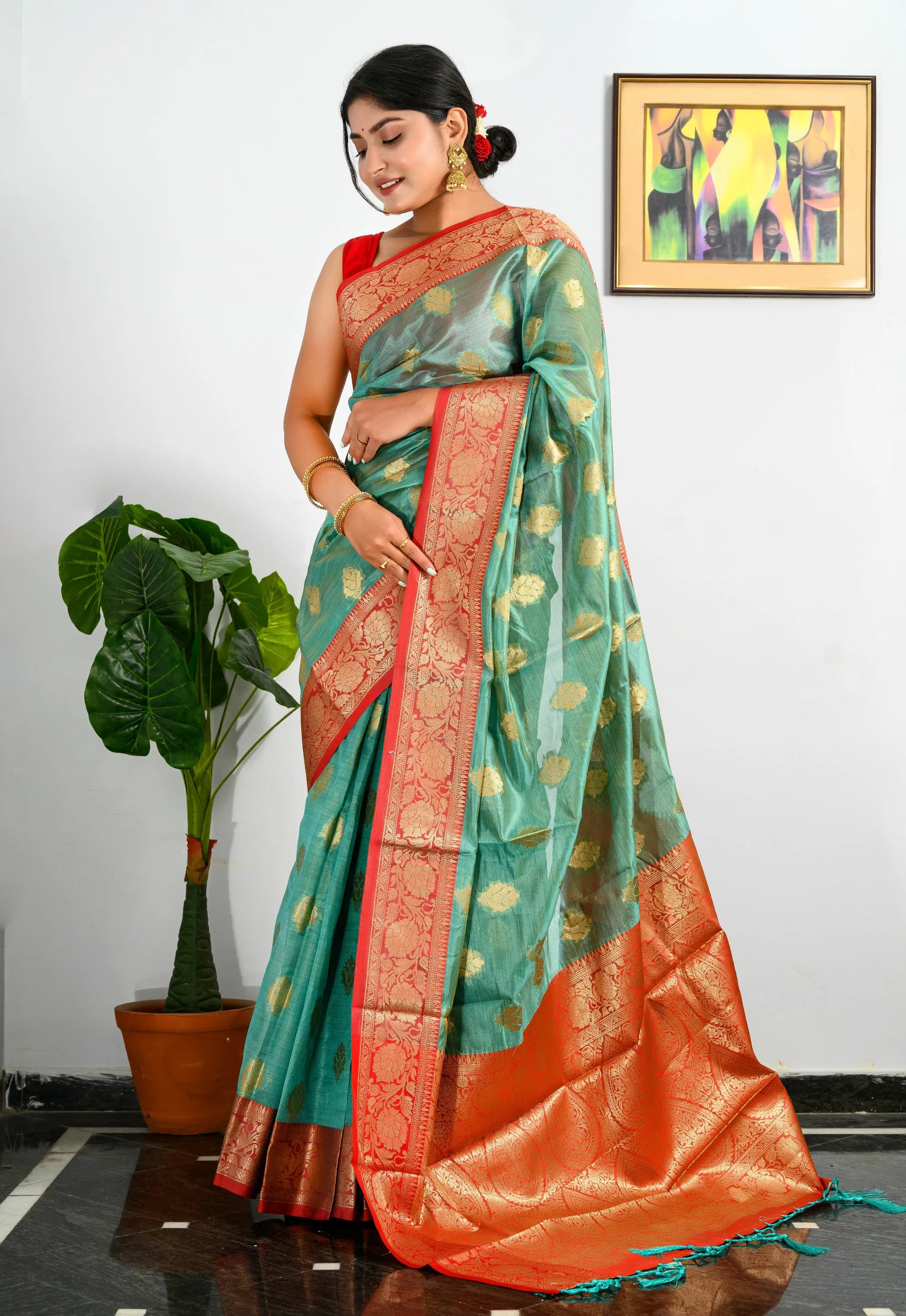 Fountain Blue Saree in Organza