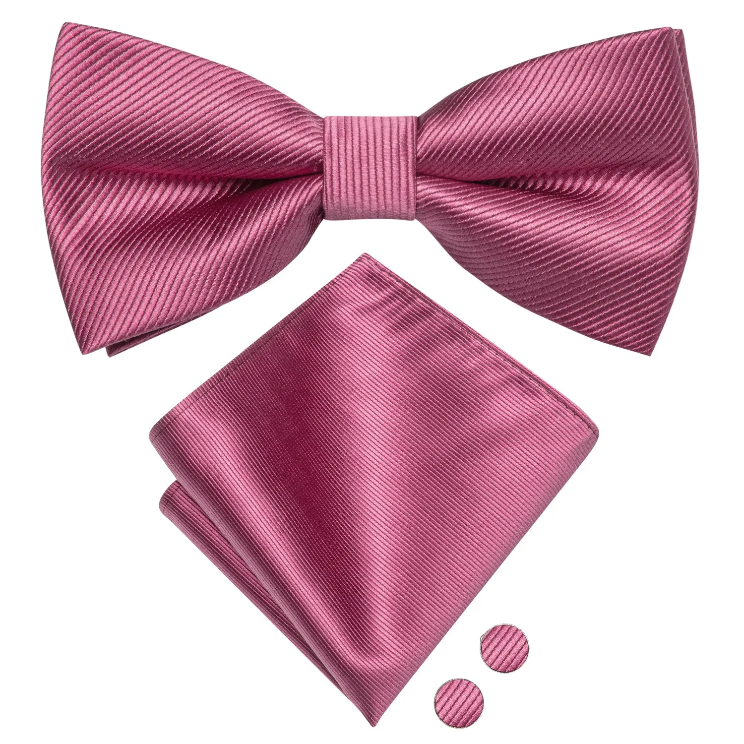 Fuchsia Pink Striped Pre-tied Bow Tie Hanky Cufflinks Set