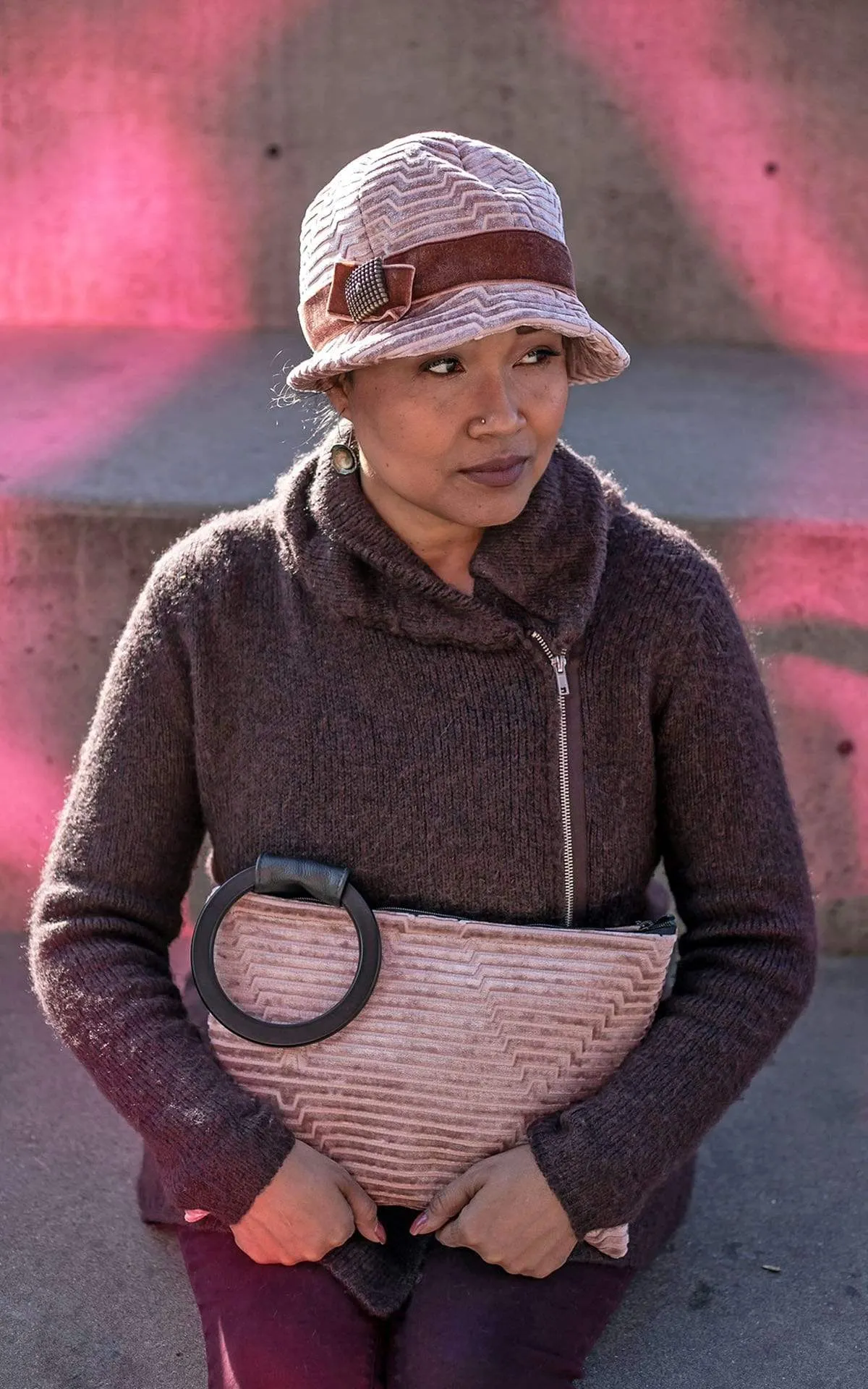 Grace Cloche Style Hat - Chenille in Cherry Blossom