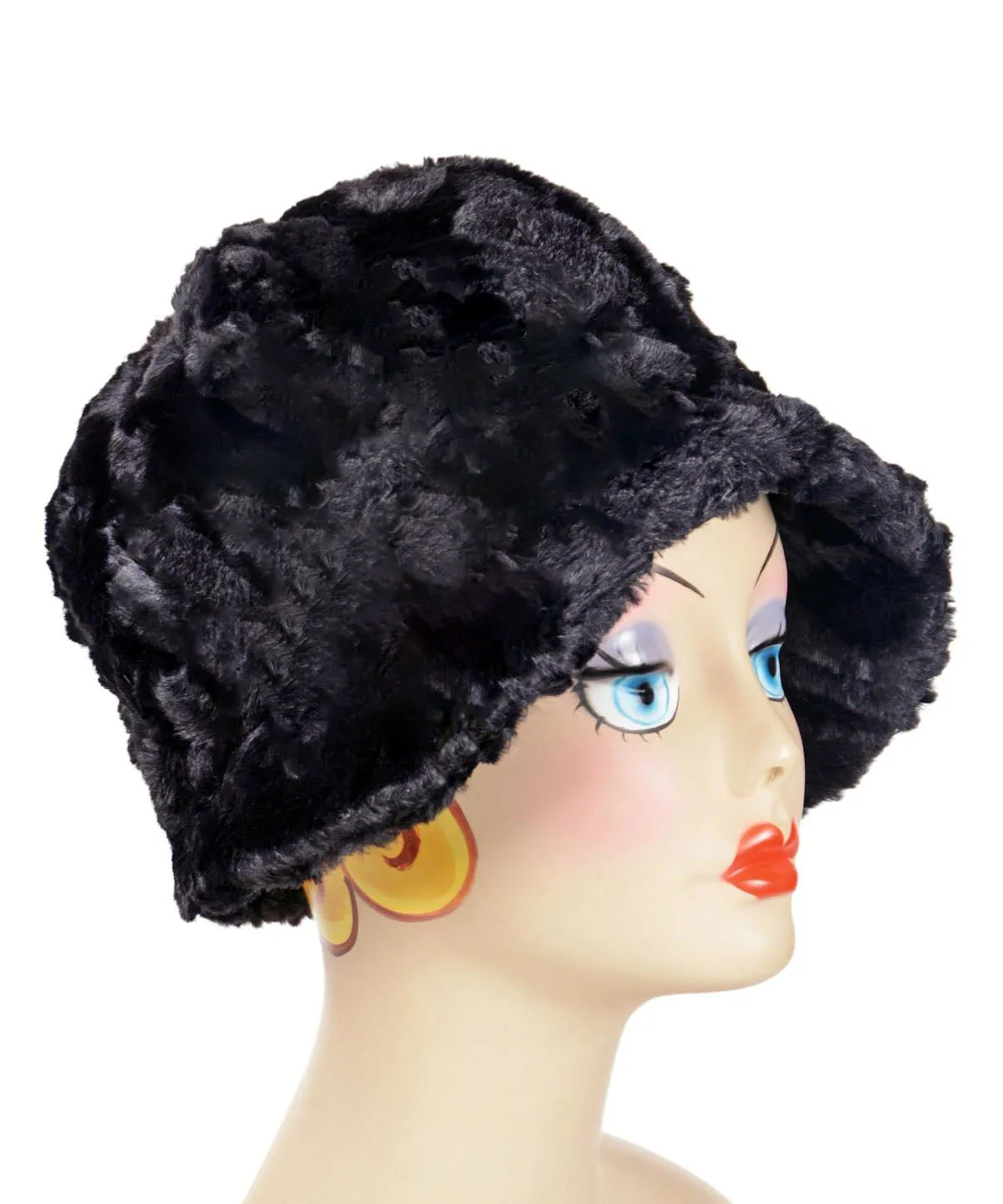 Grace Cloche Style Hat - Cuddly Faux Fur in Black