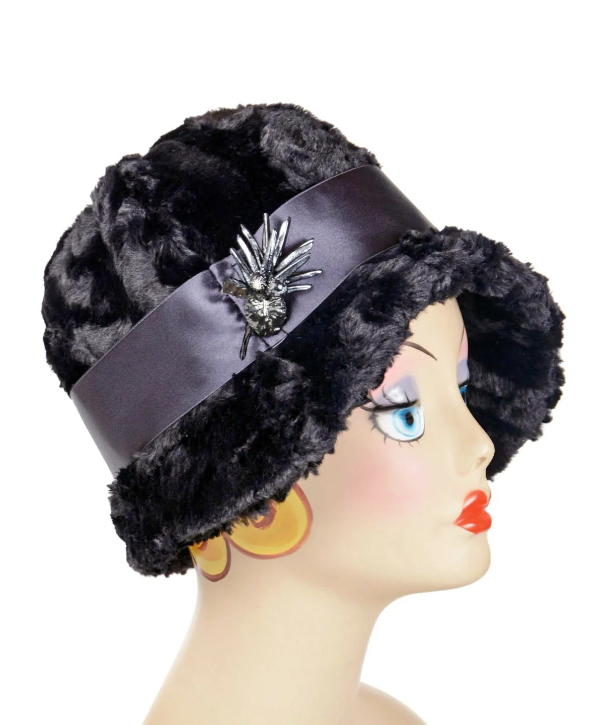 Grace Cloche Style Hat - Cuddly Faux Fur in Black