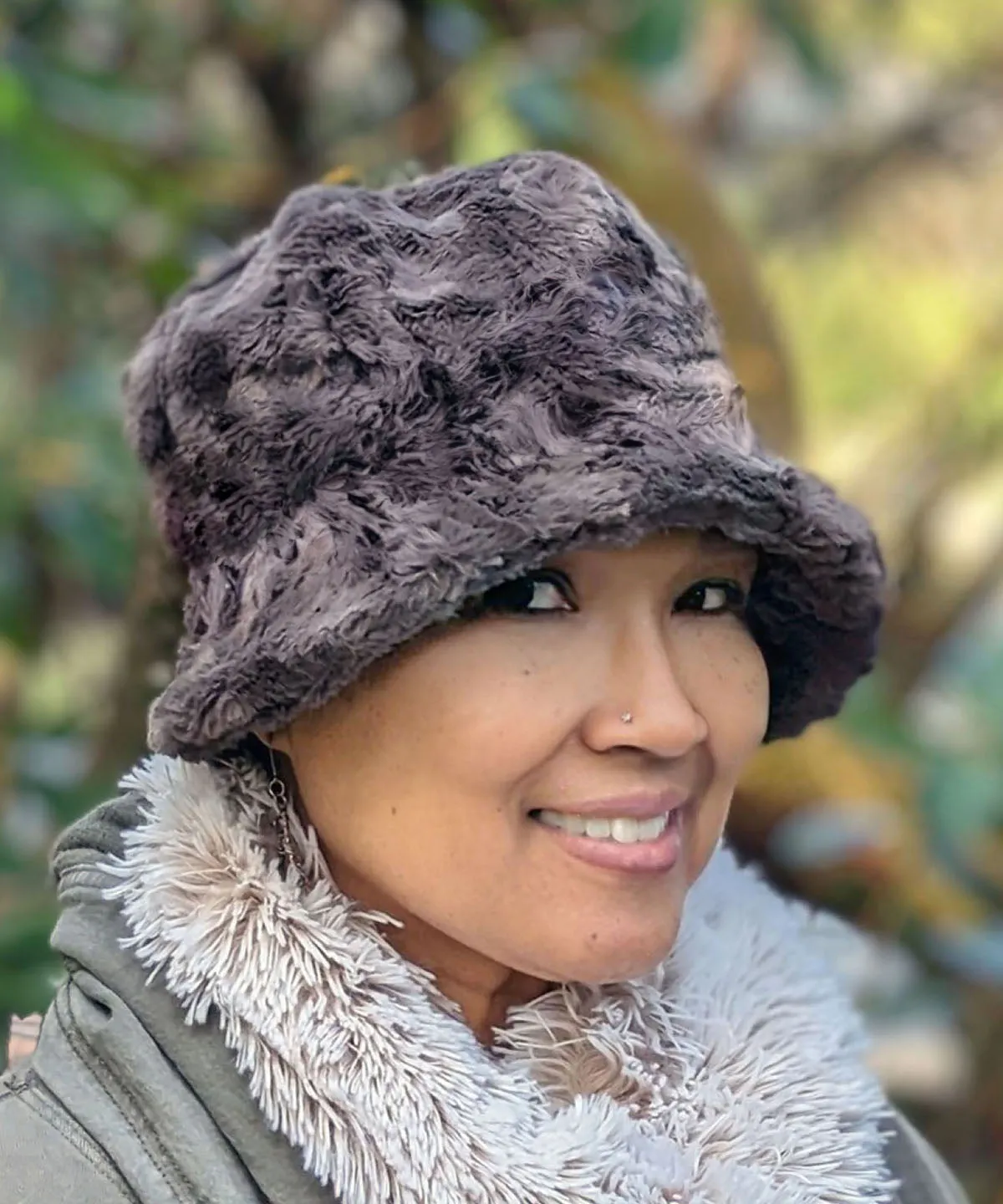 Grace Cloche Style Hat - Cuddly Faux Fur in Gray