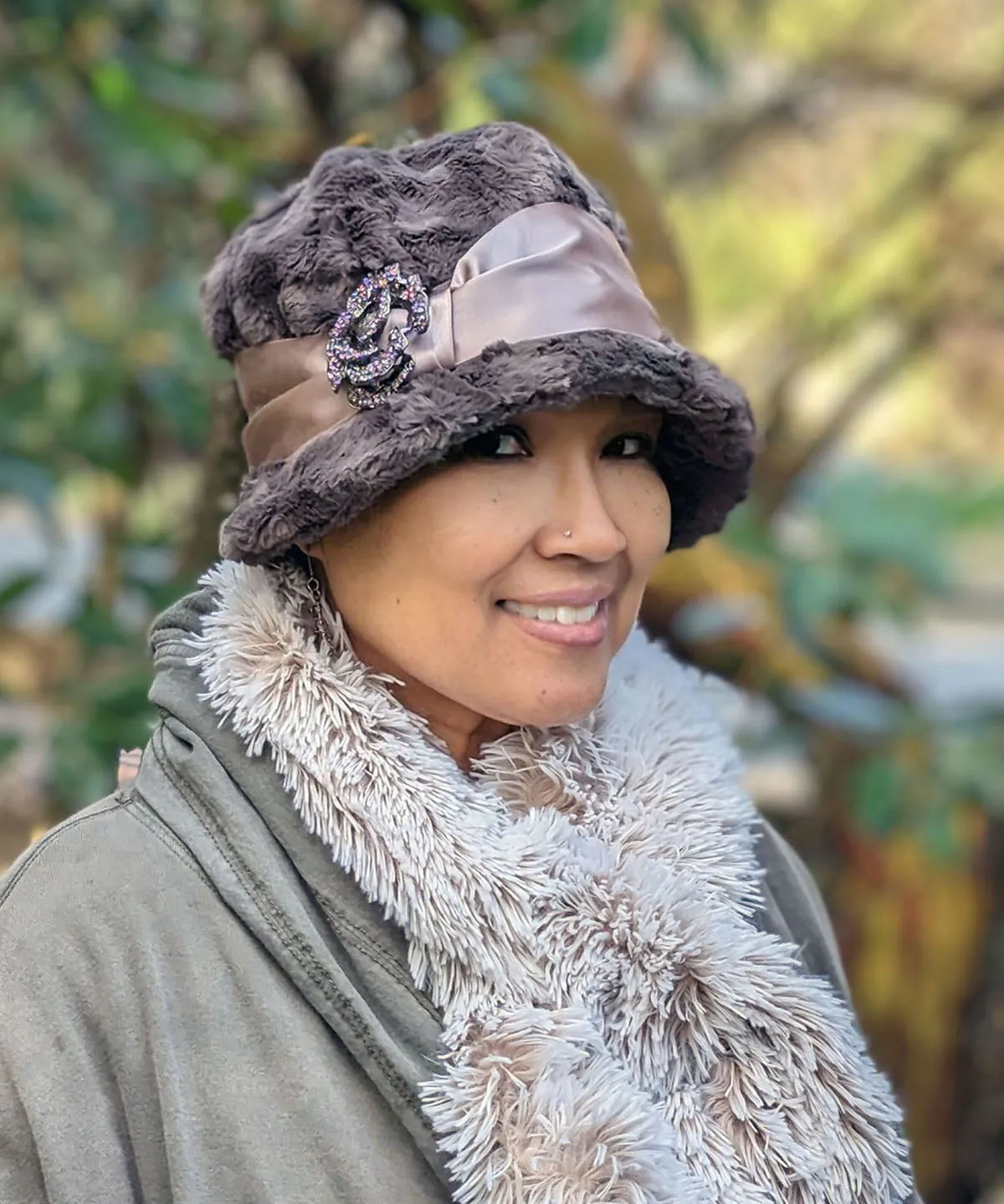 Grace Cloche Style Hat - Cuddly Faux Fur in Gray