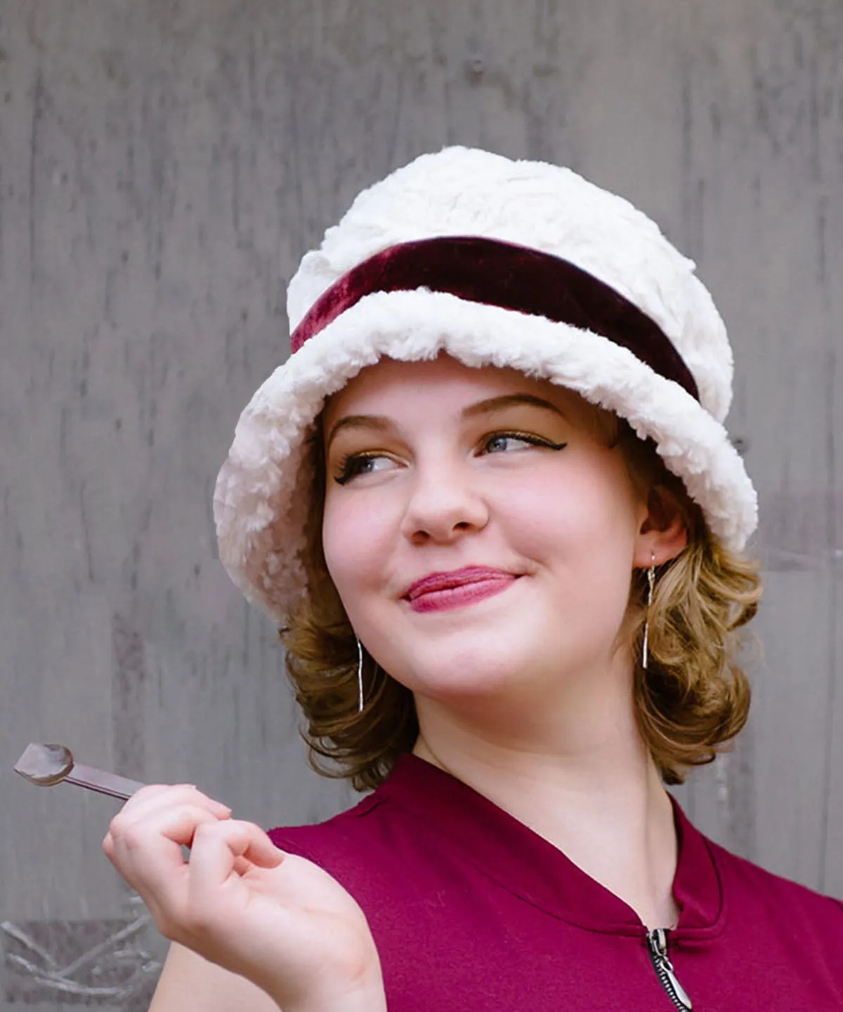 Grace Cloche Style Hat - Cuddly Faux Fur in Ivory