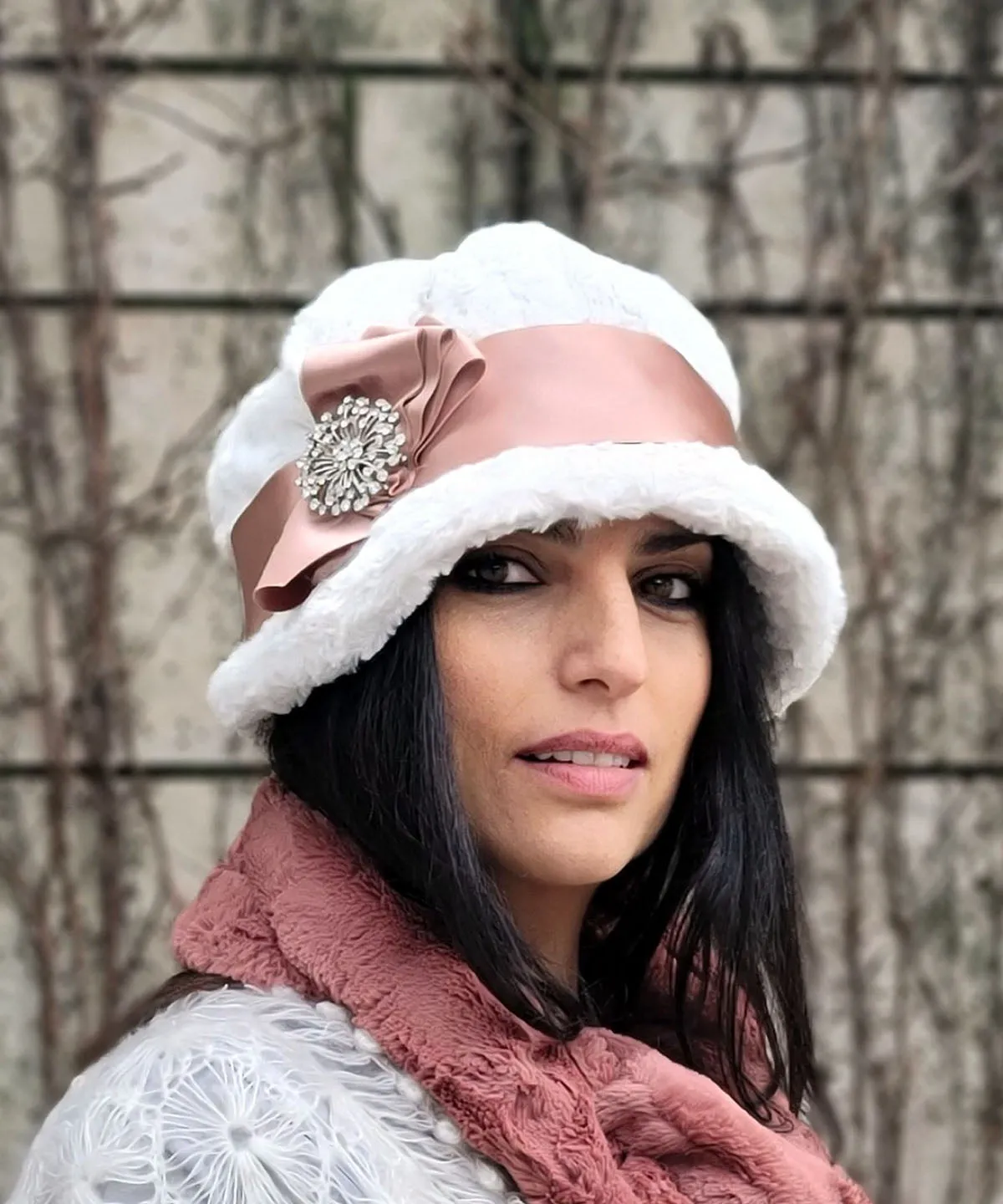 Grace Cloche Style Hat - Cuddly Faux Fur in Ivory