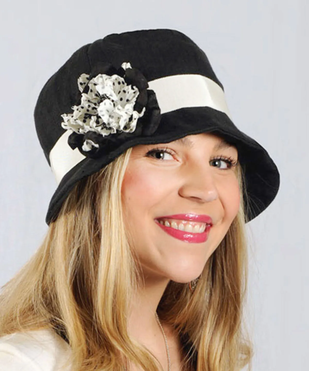 Grace Cloche Style Hat - Linen in Black (Avocado Trim - One Left!)