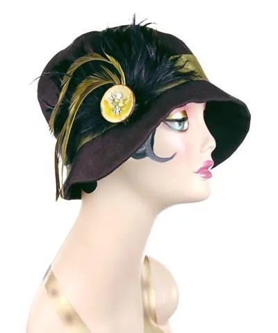 Grace Cloche Style Hat - Linen in Black (Avocado Trim - One Left!)