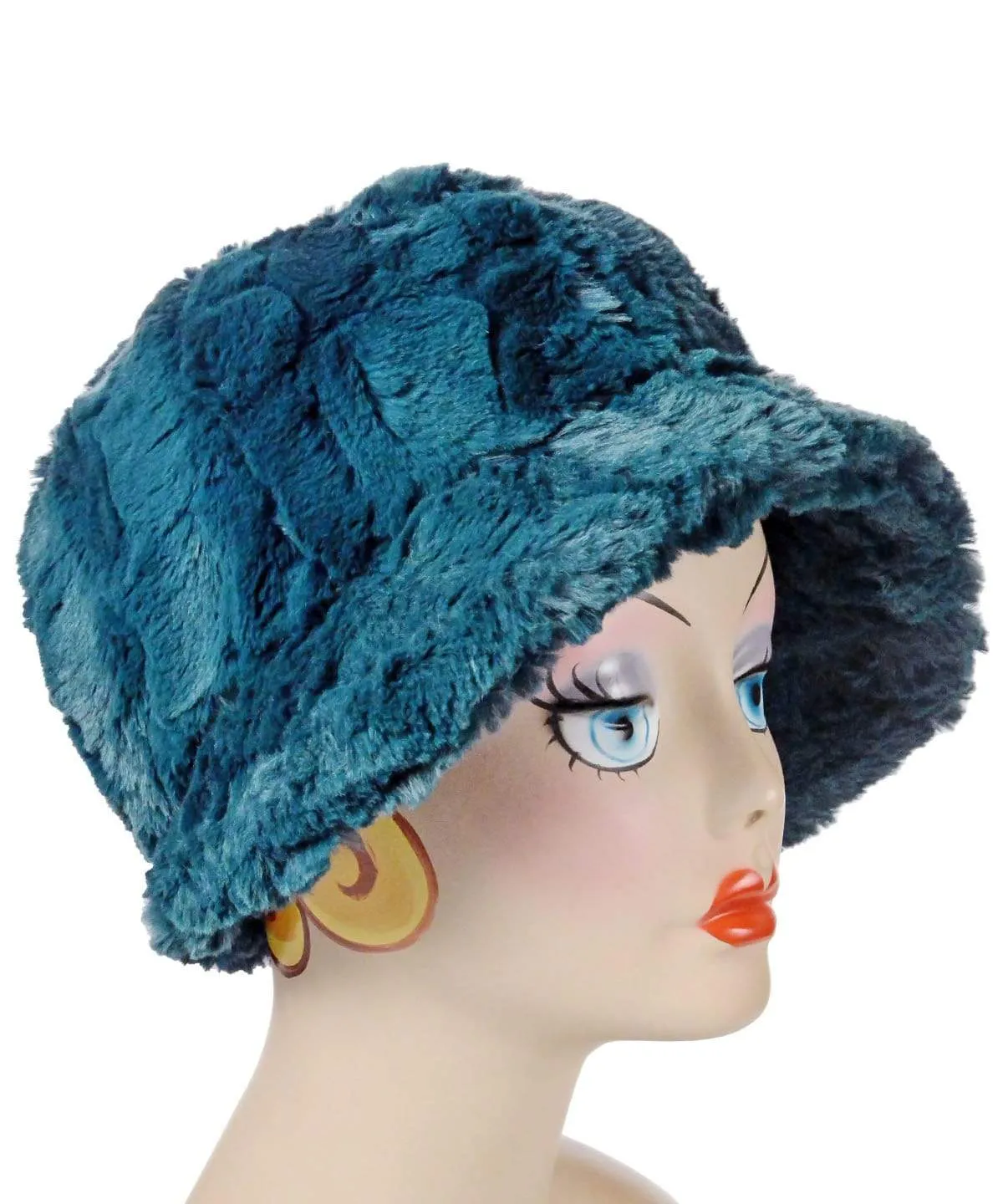 Grace Cloche Style Hat - Luxury Faux Fur in Peacock Pond