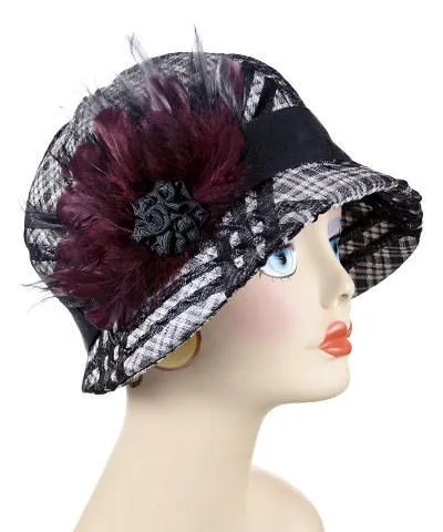 Grace Cloche Style Hat - Silver Plaid Upholstery