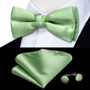 Grass Green Solid Pre-tied Bow Tie Hanky Cufflinks Set