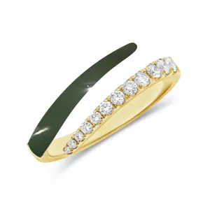 Half Diamonds Half Enamel Thin Wrap Ring