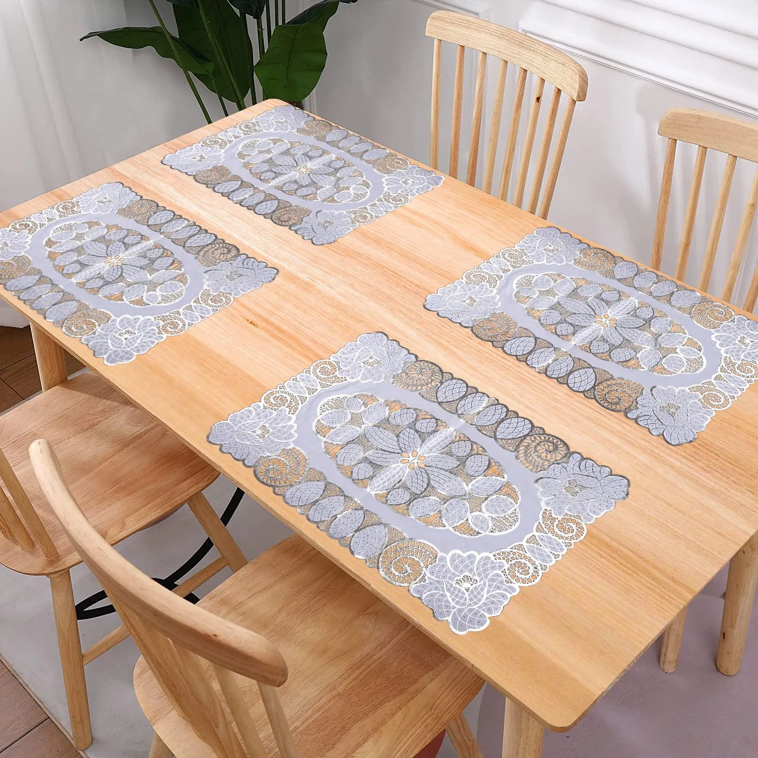 Heart Home Placemat | Placemats for Dining Room | Designer Table Mat Set | Placemats for Kitchen | Side Placemats | Table Placemat Set | Medium | 4 Piece Set | 14x20 | Silver