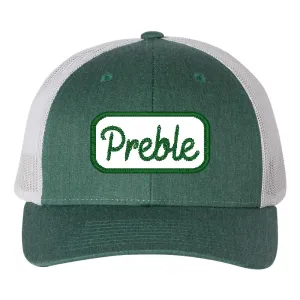 Heather Green Snapback Low Profile Trucker - Green and White Chainstitch Patch