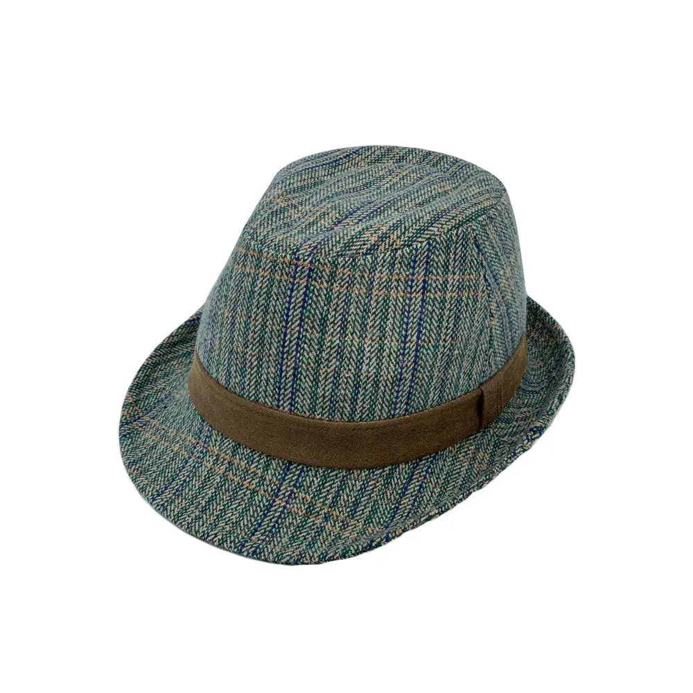 Herringbone Check Pattern Fedora Hat Wool Classic Trilby Short Brim LD61540