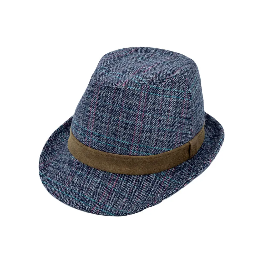 Herringbone Check Pattern Fedora Hat Wool Classic Trilby Short Brim LD61540