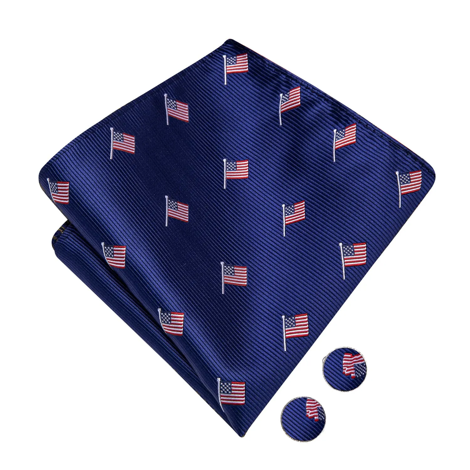 Hi-Tie Royal Blue Bowtie American Flag Pattern Tie Hanky Cufflinks Set