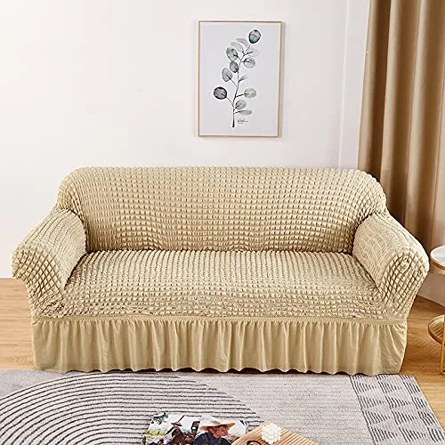 Homestic Sofa Cover | Two-Seater Sofa Cover | Sofa Chair Cover | Couch Cover for Hall | Universal Sofa Slipcover | Elastic Spandex Sofa Cover for Living Room | TSSC005 | Beige