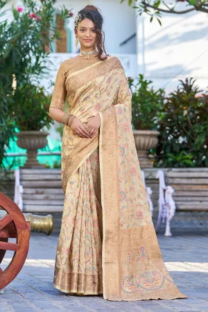 Hypnotic Beige Pashmina saree With Ideal Blouse Piece