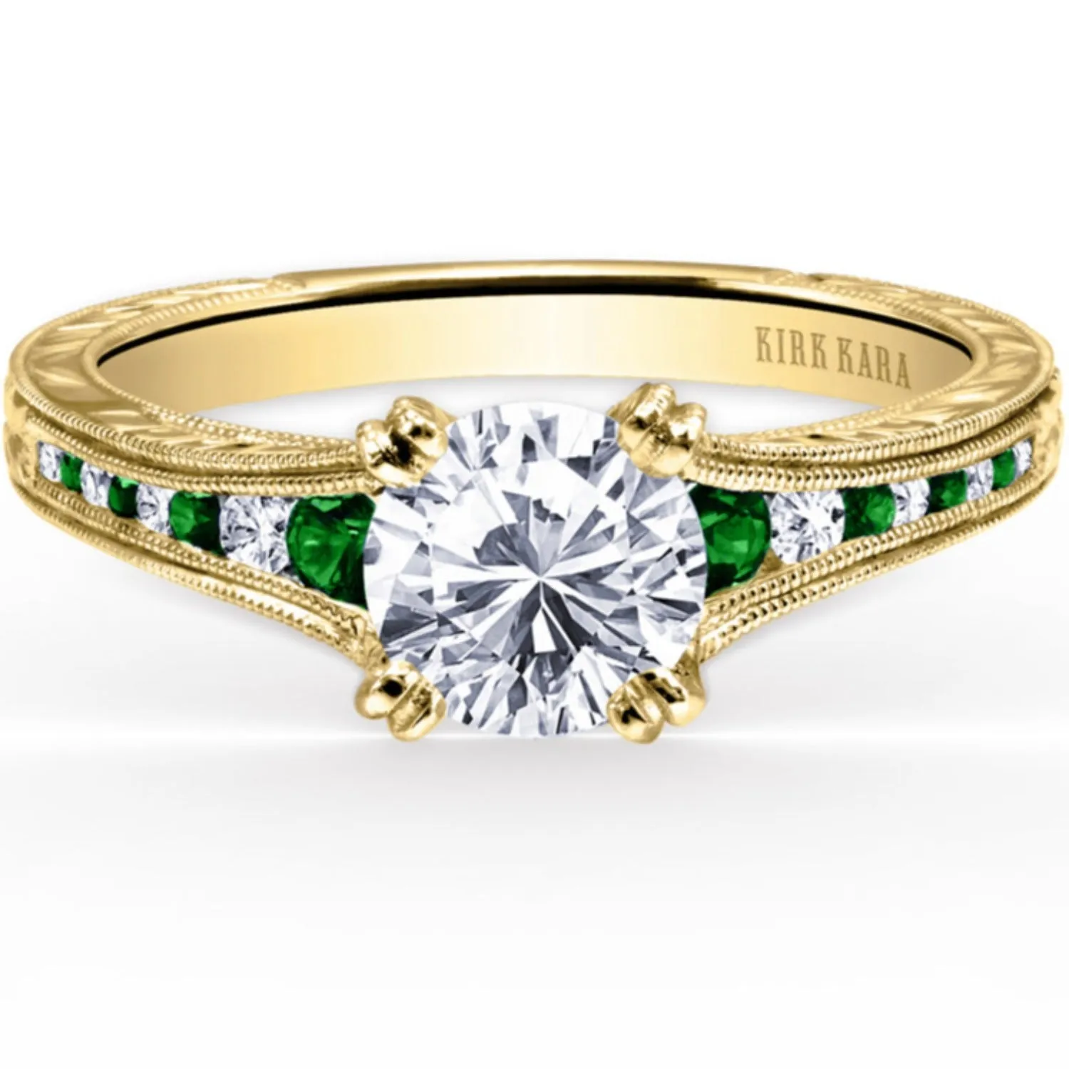 Kirk Kara "Stella" Tapered Green Tsavorite & Diamond Engagement Ring