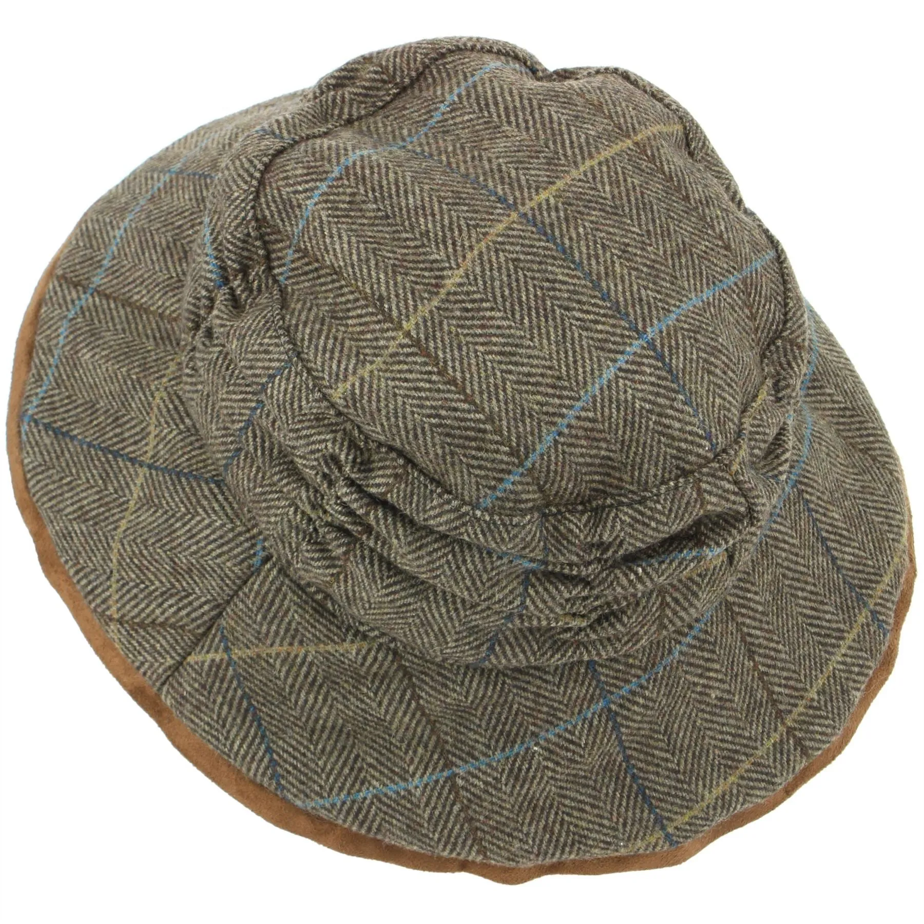 Ladies Wool Tweed Herringbone Cloche Hat - Brown