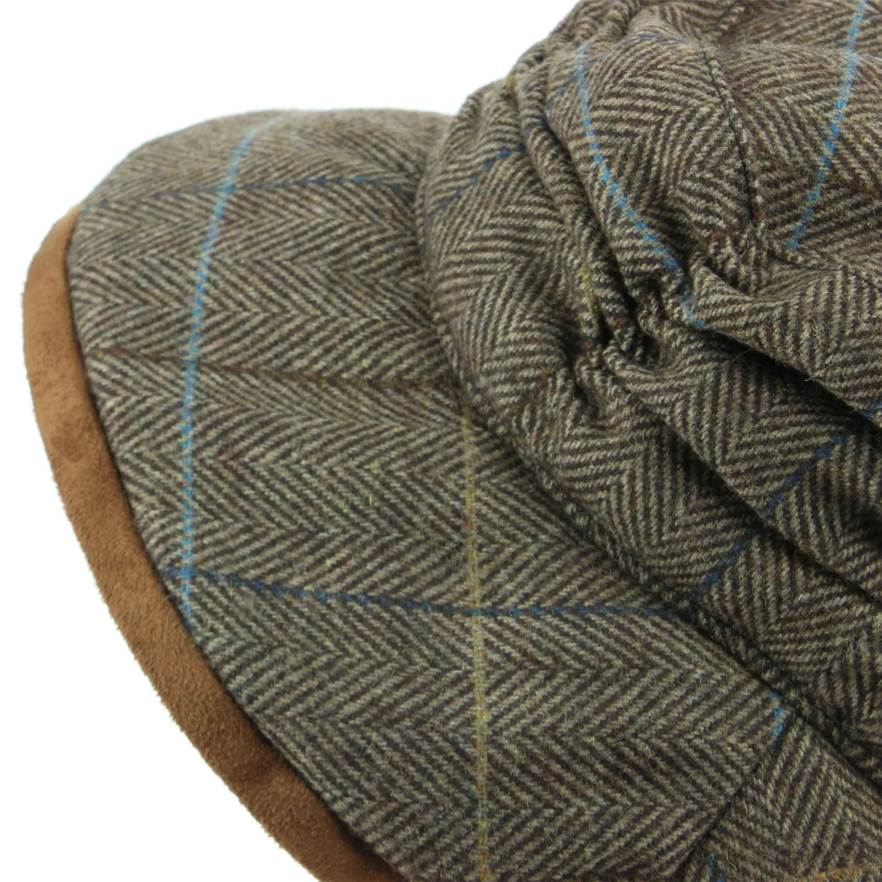 Ladies Wool Tweed Herringbone Cloche Hat - Brown