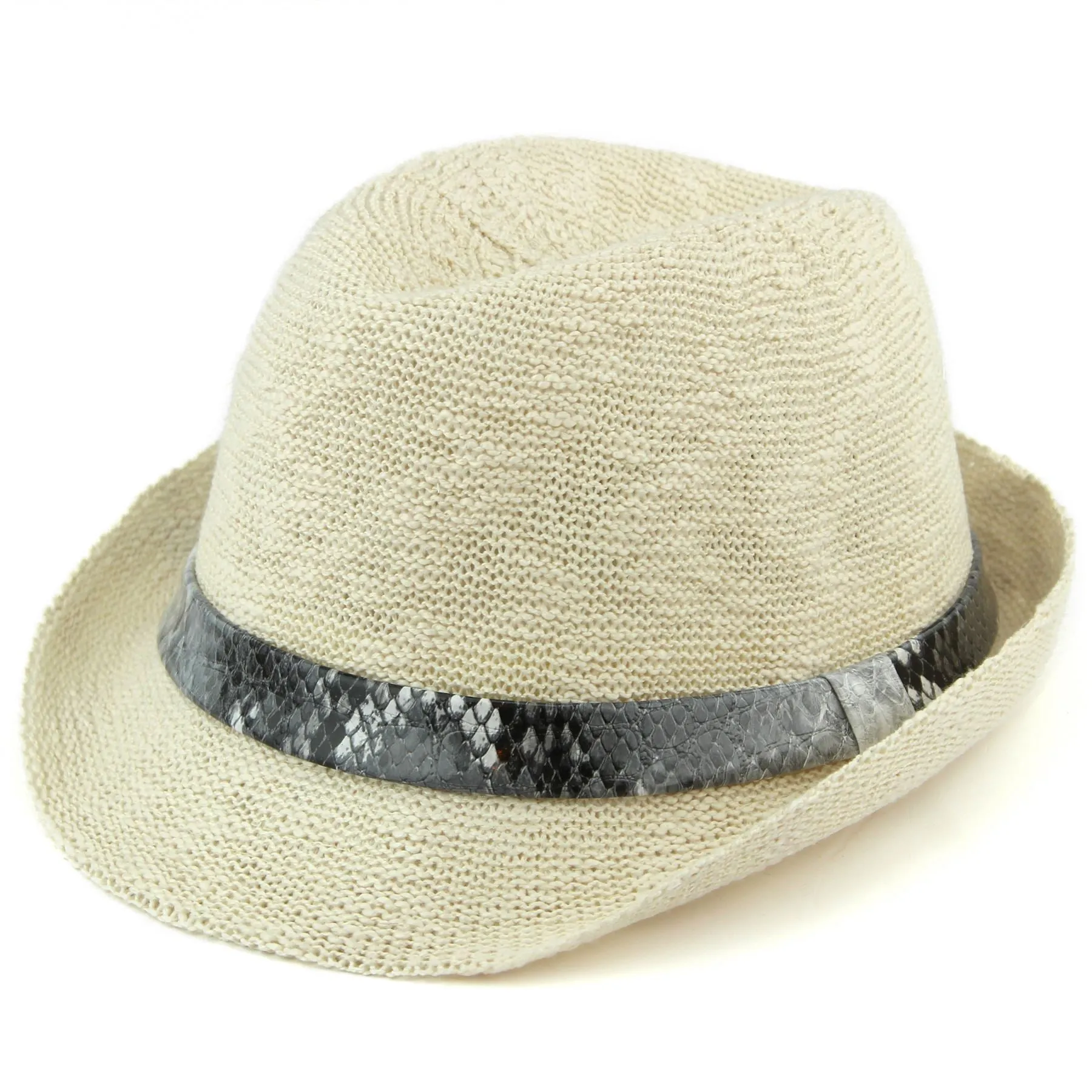 Lightweight trilby hat with faux leather snakeskin band - Off white (57cm)