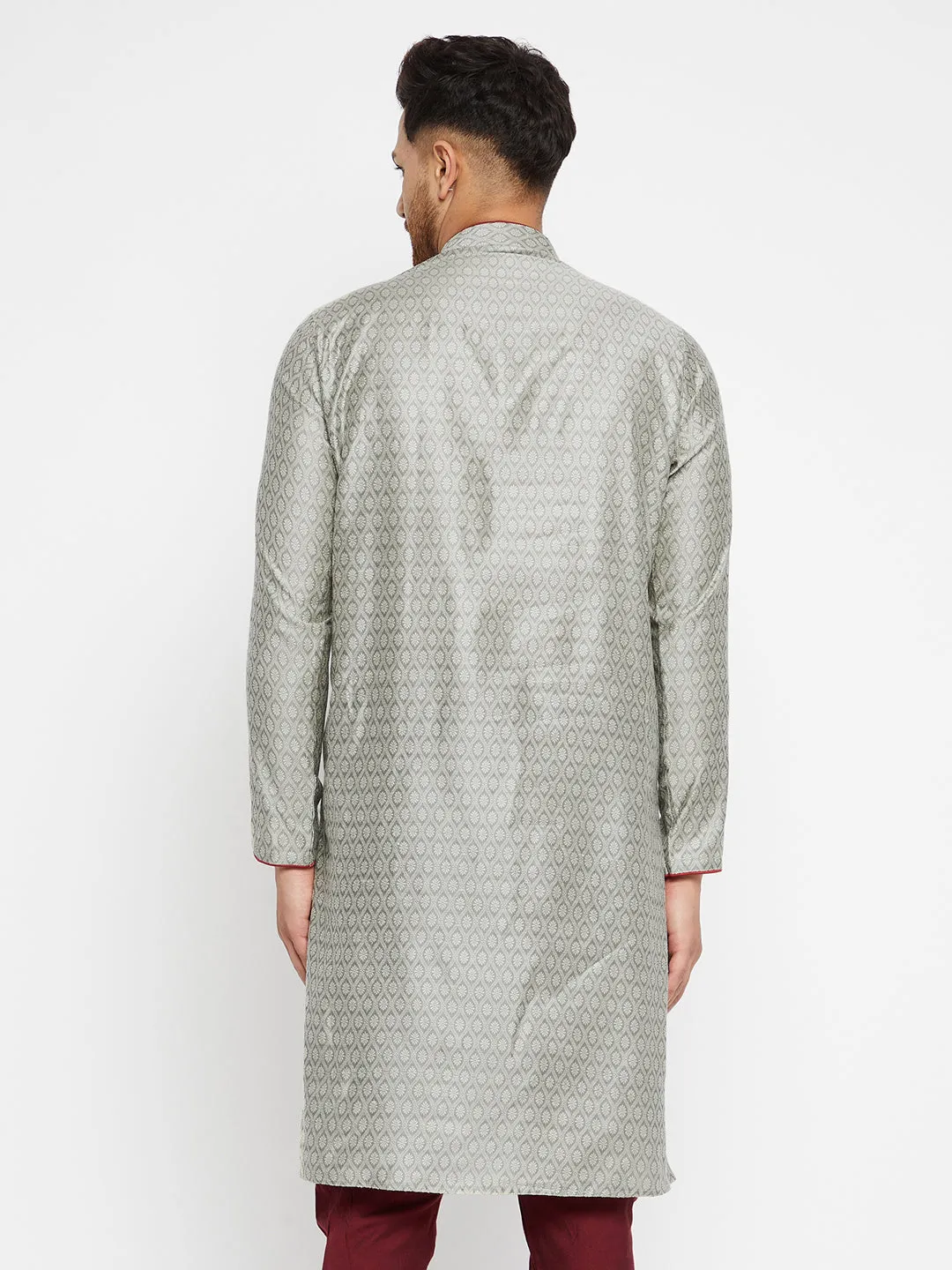 Men's Beige,Grey And Maroon Silk Blend Kurta - Vastramay