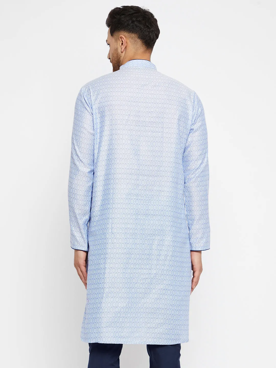 Men's Lavender And Navy Blue Silk Blend Kurta - Vastramay