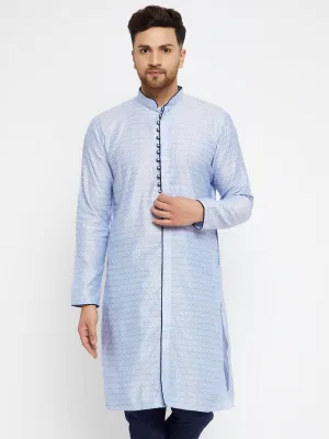 Men's Lavender And Navy Blue Silk Blend Kurta - Vastramay