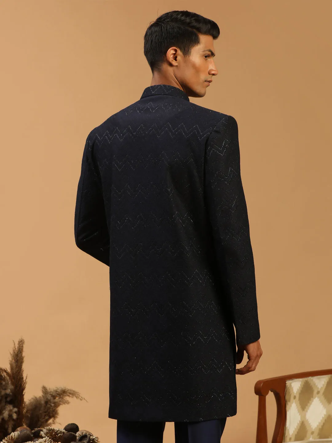 Men's Navy Blue Silk Sherwani Only Top - Shrestha By Vastramay