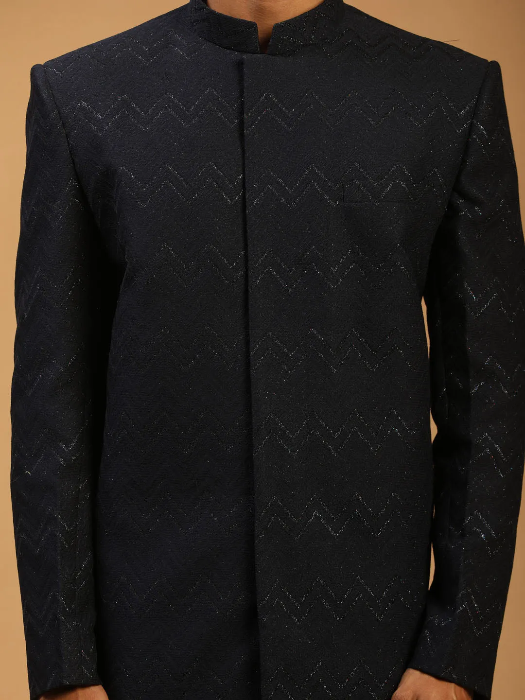 Men's Navy Blue Silk Sherwani Only Top - Shrestha By Vastramay