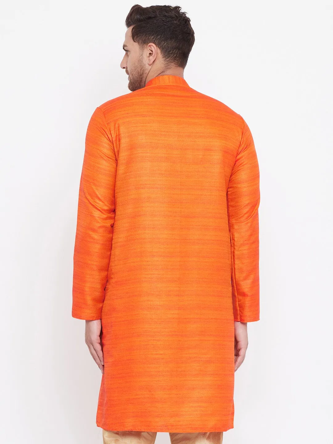 Men's Orange Silk Blend Kurta - Vastramay